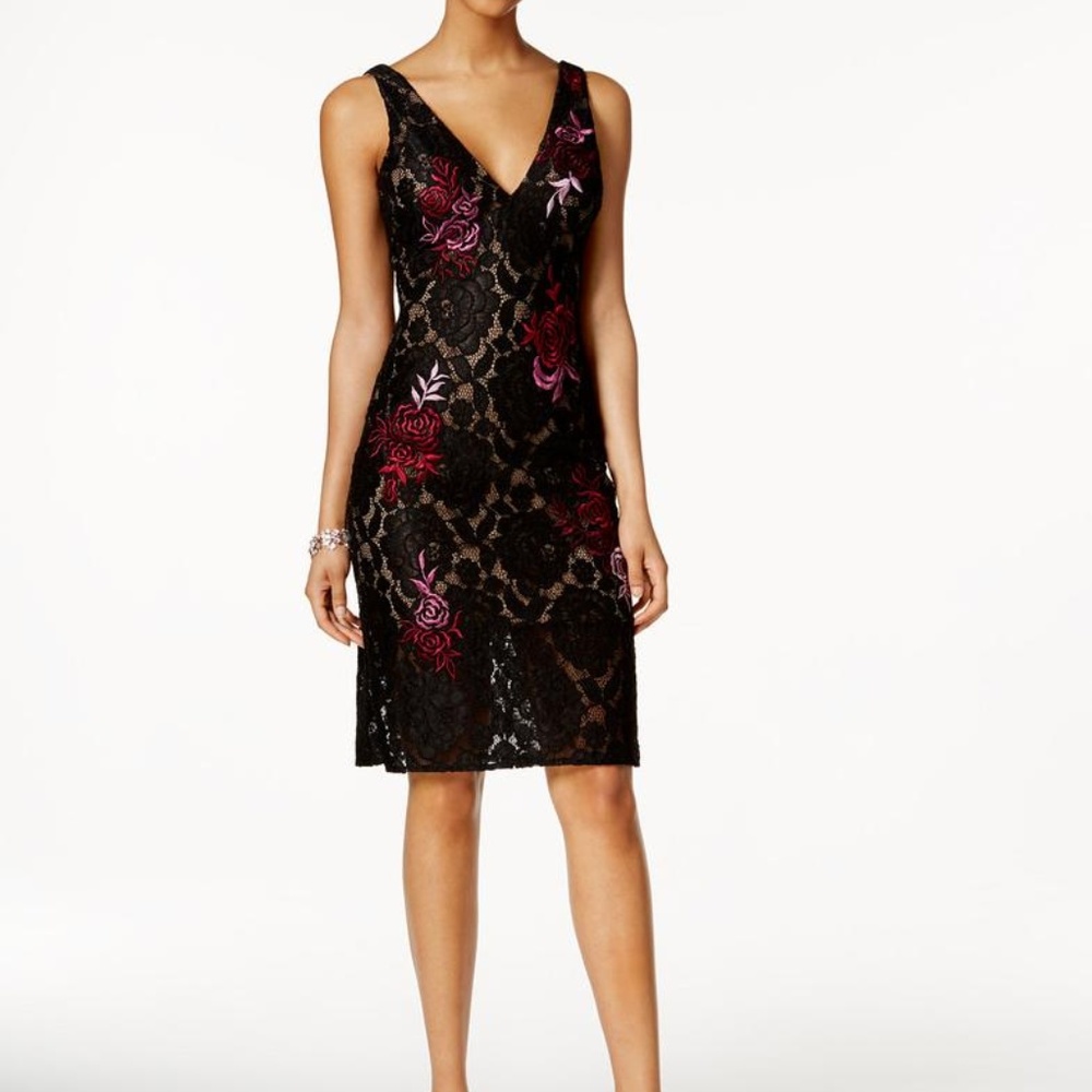 Betsy Adam Lace Sheath Dress Black/Wine Size 2